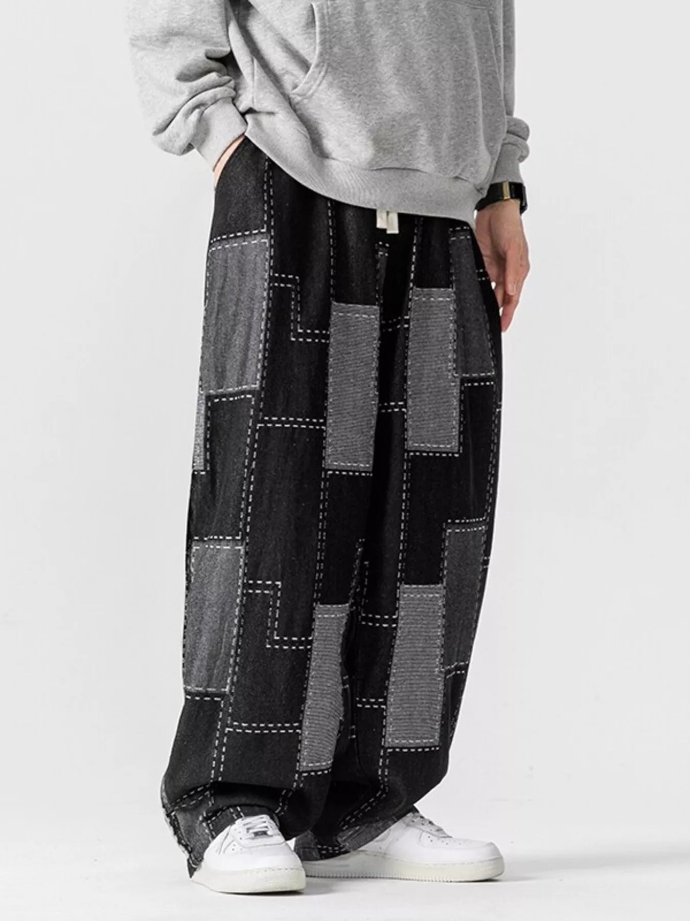 men's men's plus size patchwork wide leg jeans - styling option