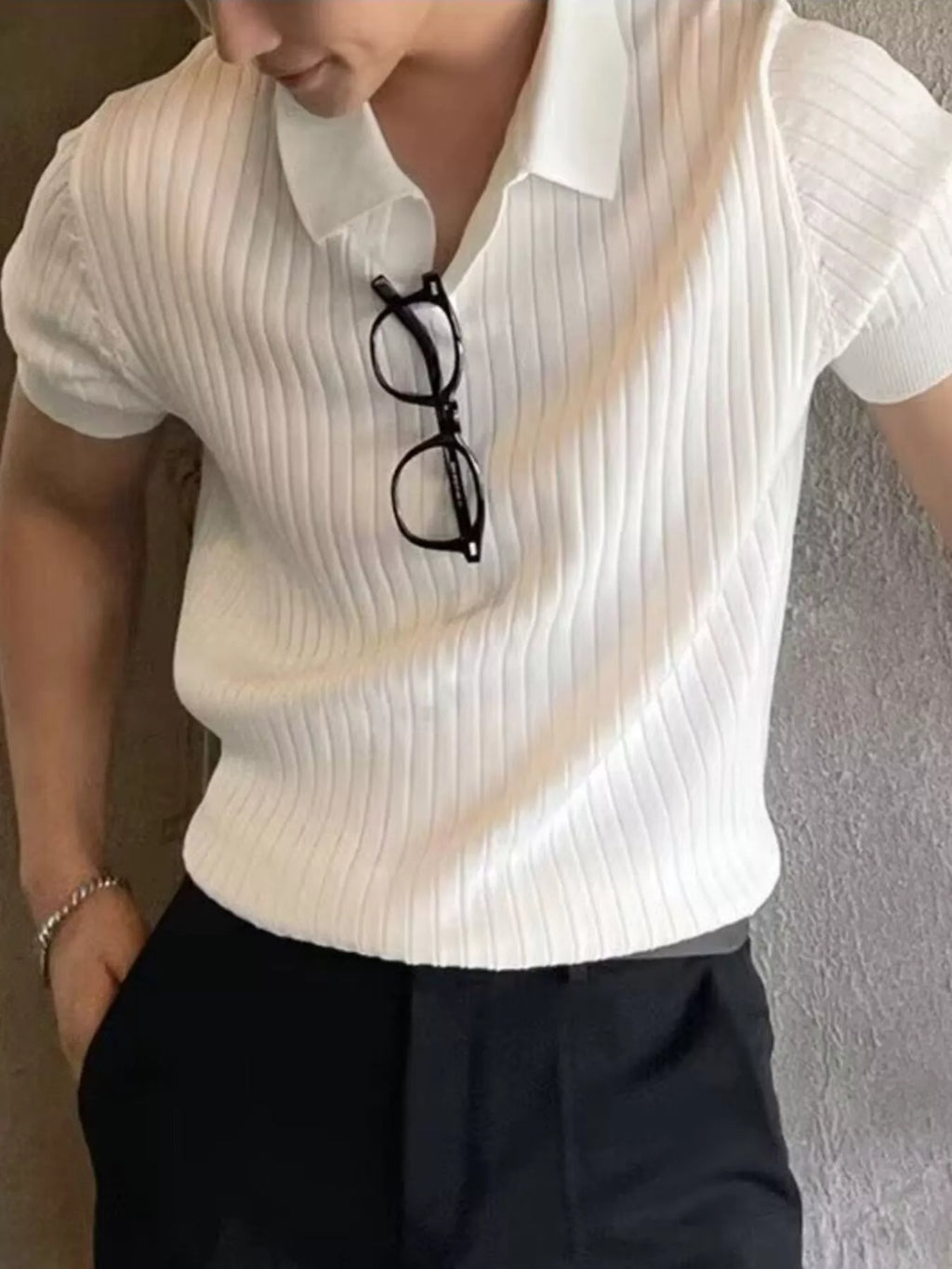 men's men's plus size ribbed knit short sleeve top - main product image