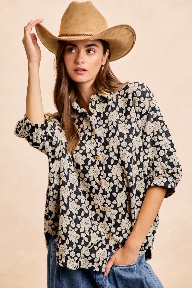 women's bibi floral jacquard short dolman sleeves shirt - second view