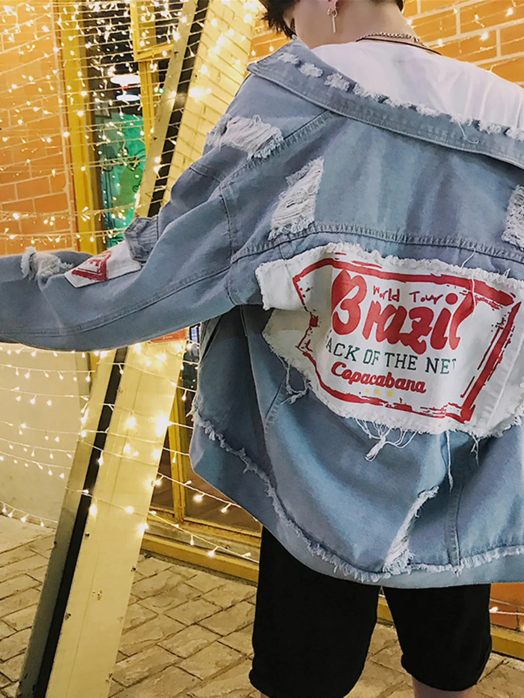 men's men's distressed button up denim jacket - side view