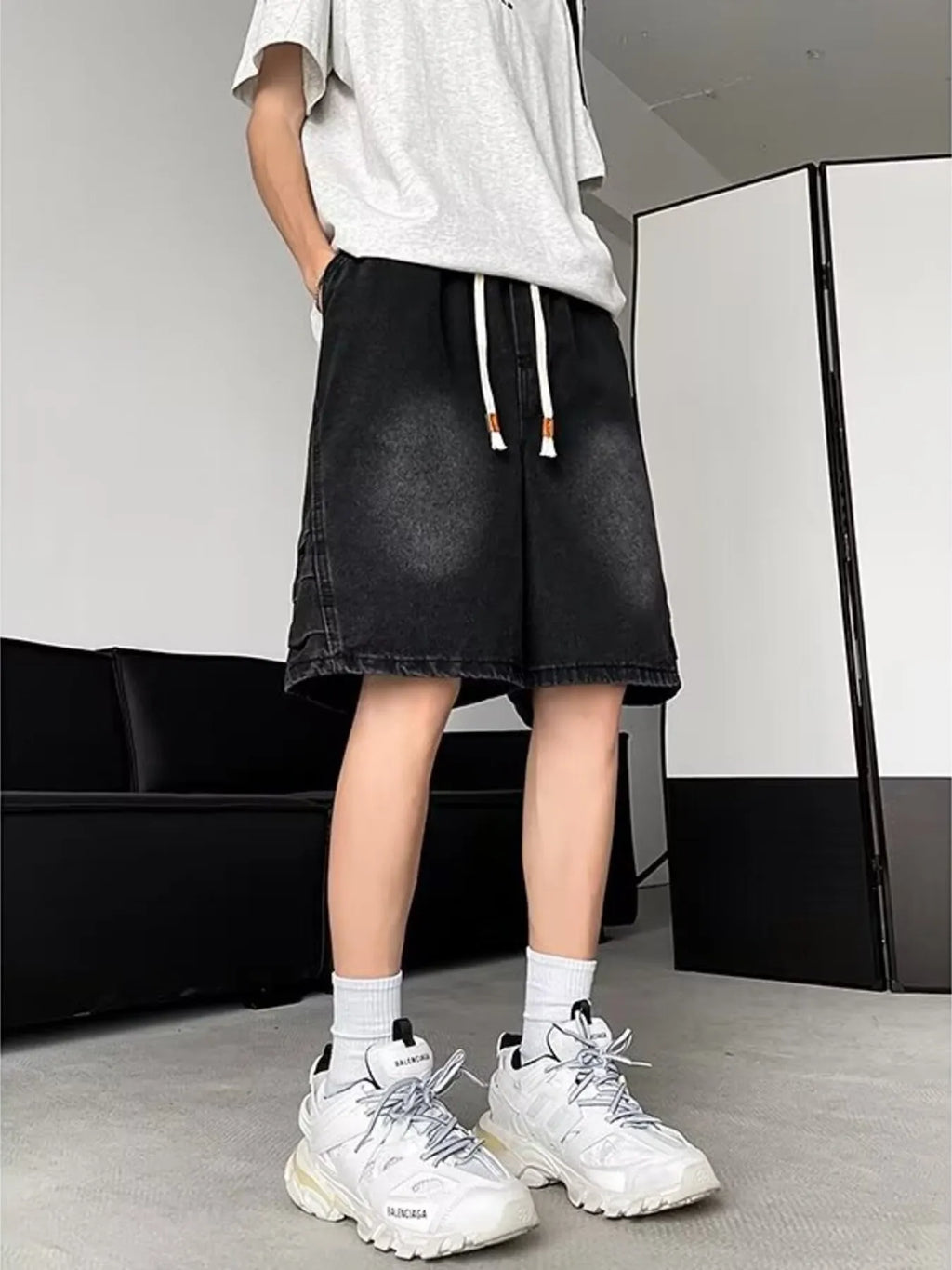 men's men's plus size wash loose fit denim shorts - second view