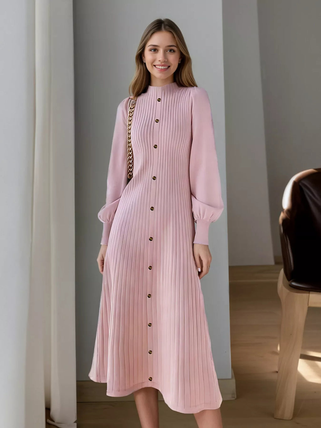 women's ribbed knit mock neck midi dress - alternate angle