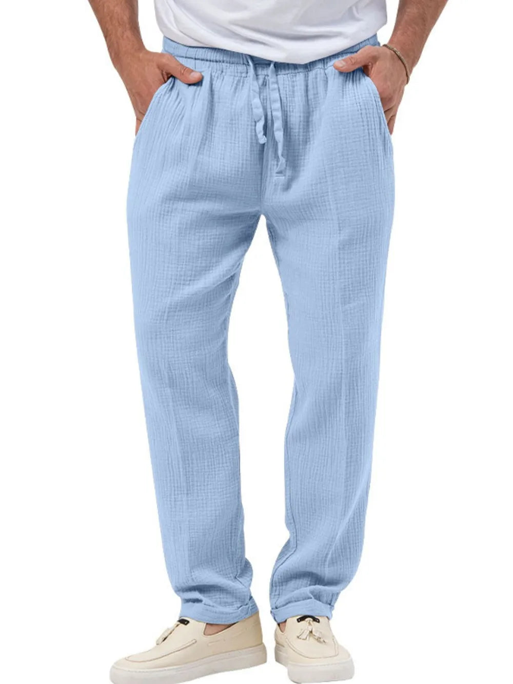 men's plus size drawstring texture pants shown as men’s apparel