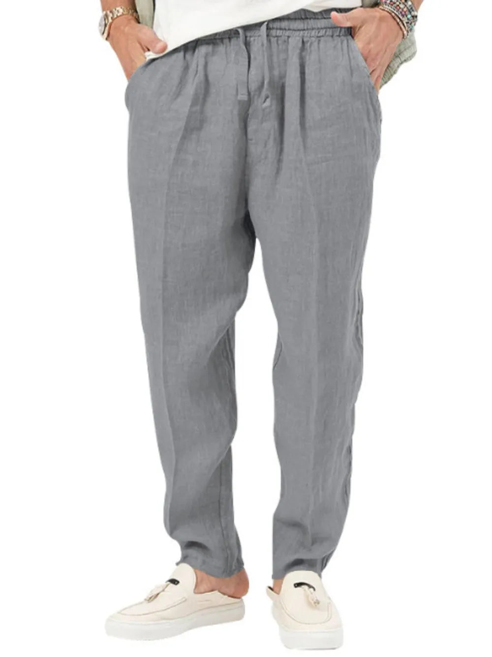 Men's Plus Size Drawstring Pants with Pockets Gray