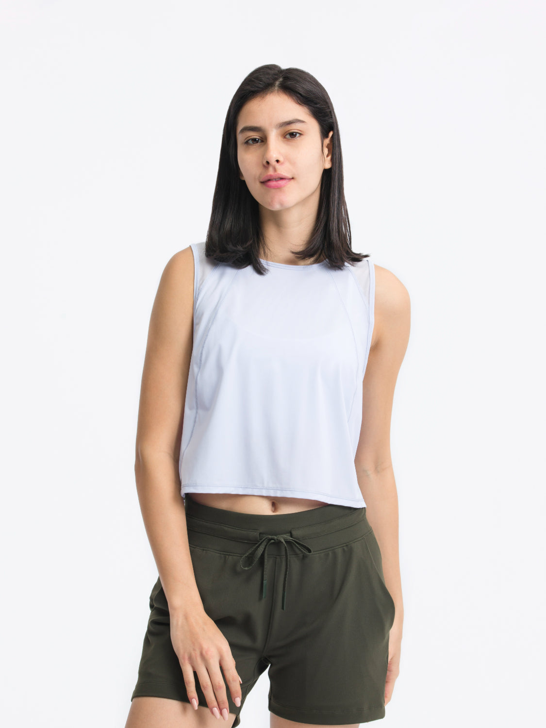 Millennia Round Neck Cropped Active Tank Light Blue