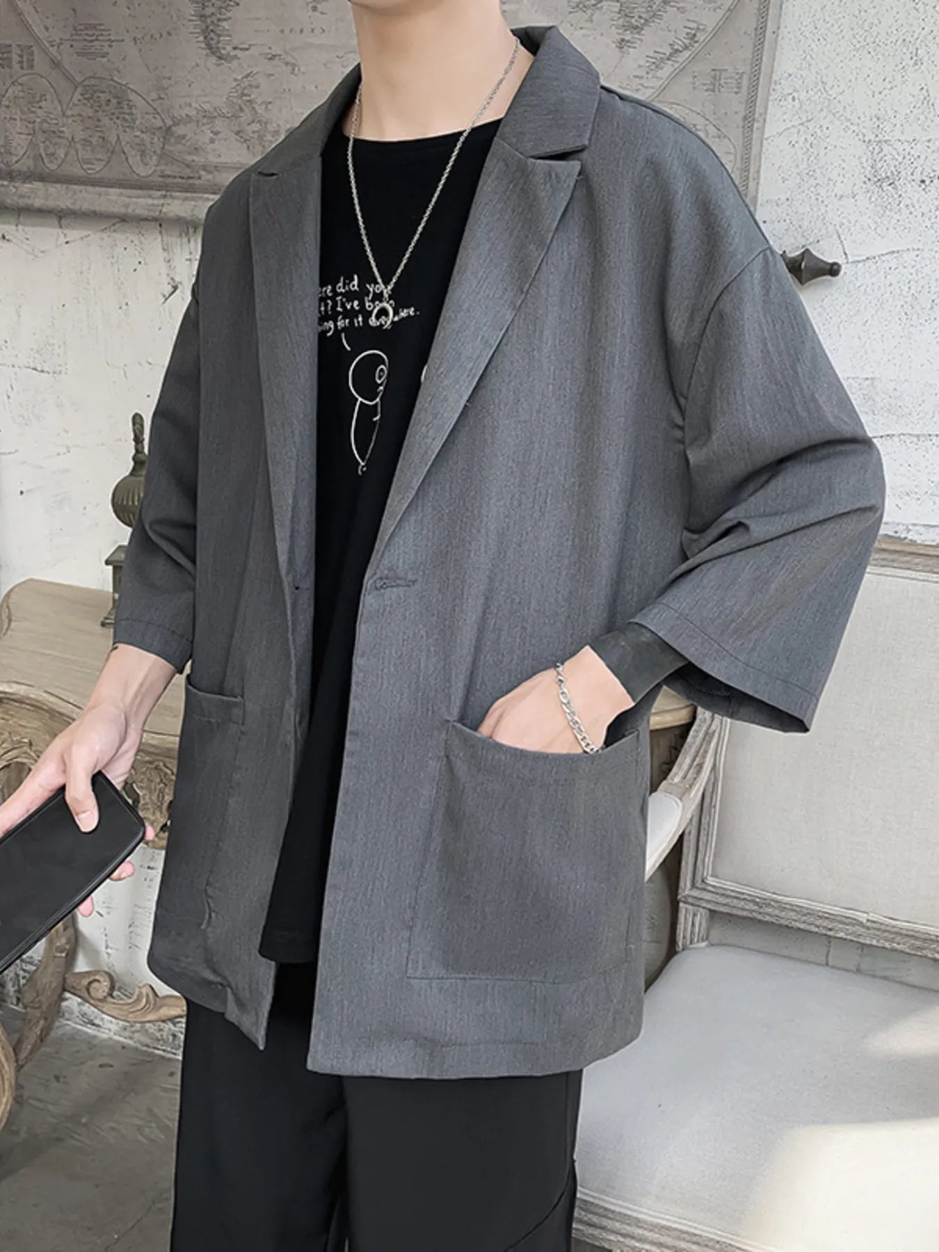 men’s double-breasted casual topcoat with high collar