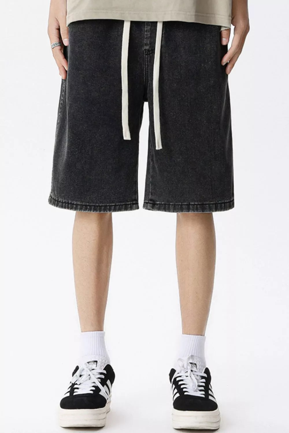 men's men's full size vintage wash drawstring denim shorts plus size - product showcase