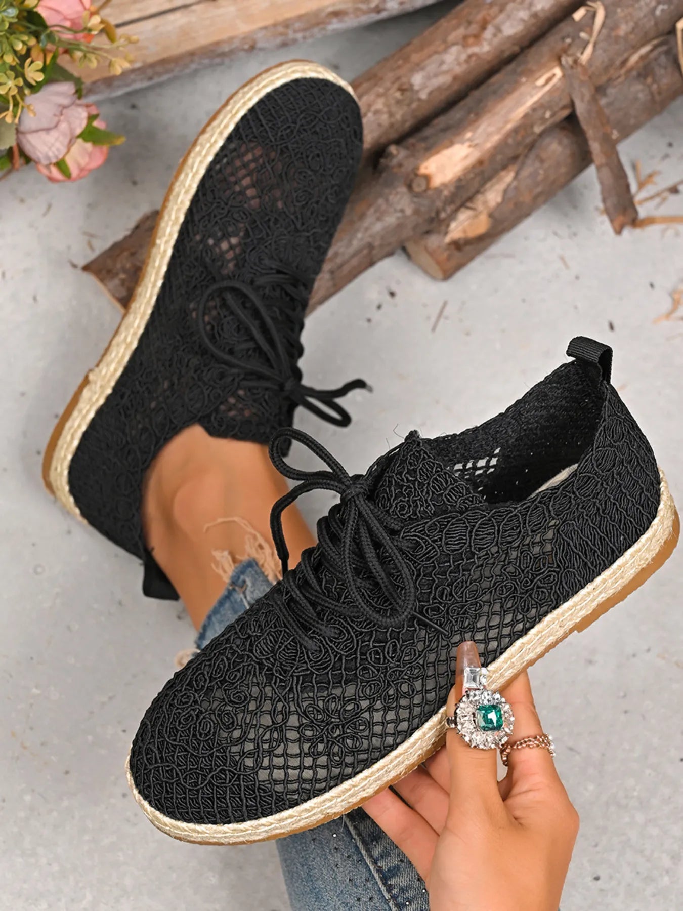 women's breathable woven lace up sneakers - additional image