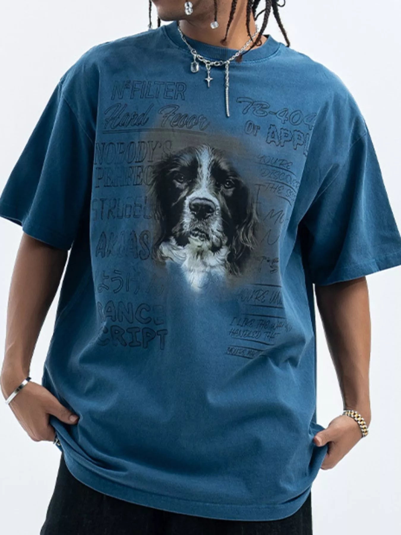 men's men's dog graphic short sleeve oversized t-shirt - product showcase