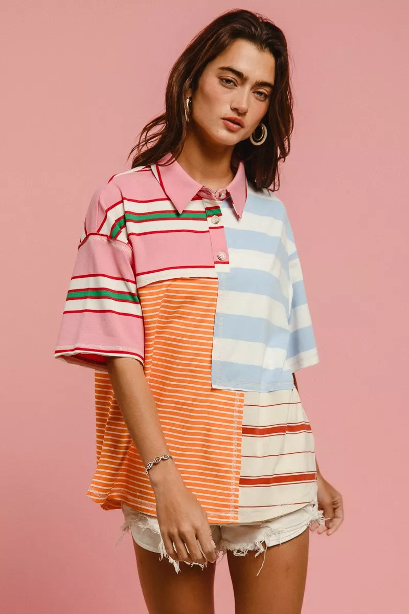 women's bibi mix and match stripe color block shirt - extra view