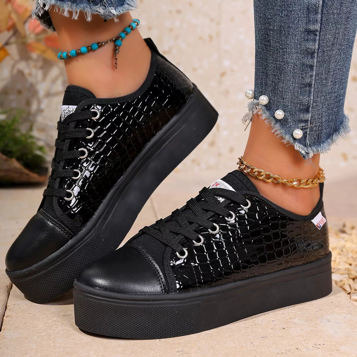 women's round toe platform sneakers - main product image