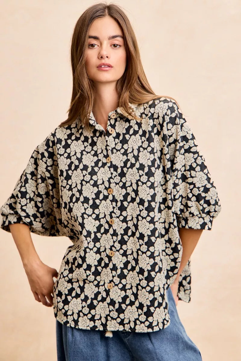 women's bibi floral jacquard short dolman sleeves shirt - product detail
