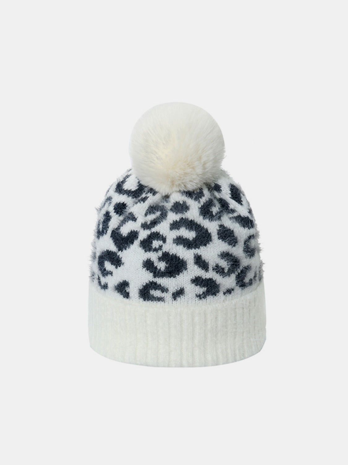 Leopard Hat with Pompom White One Size