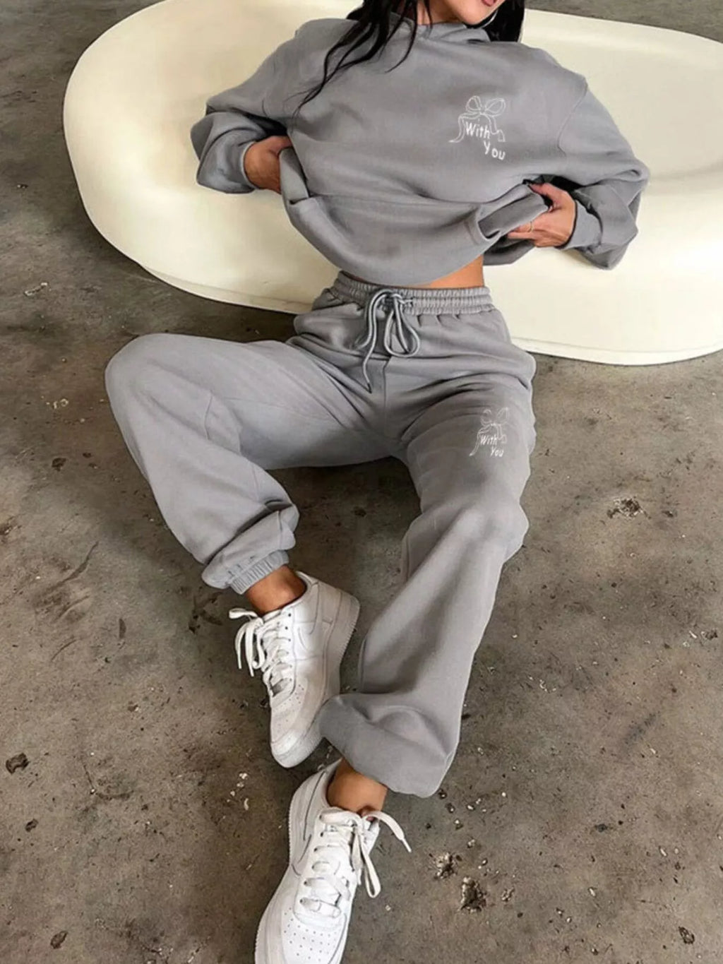 women's dropped shoulder hoodie and pants set - product detail