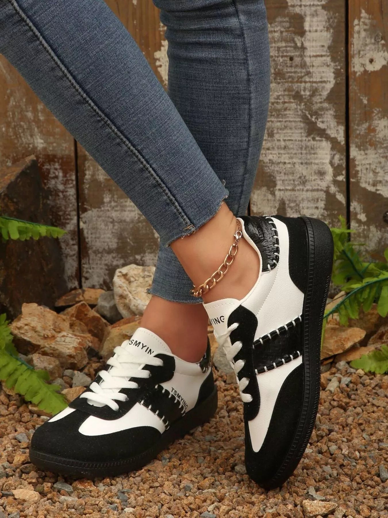 women's contrast lace up sneakers - additional angle
