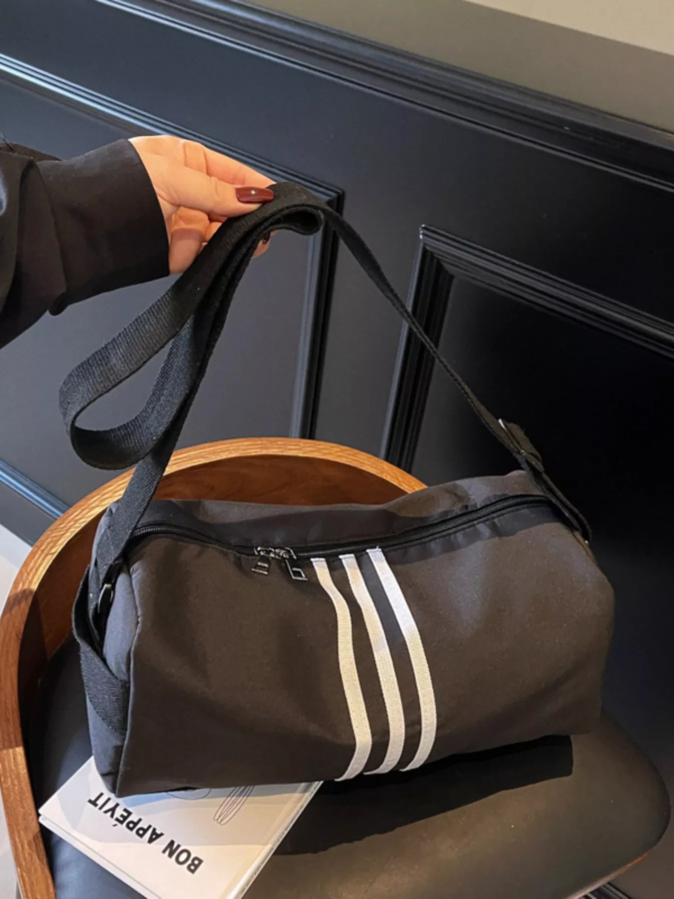 women's striped adjustable strap duffel bag - extra view