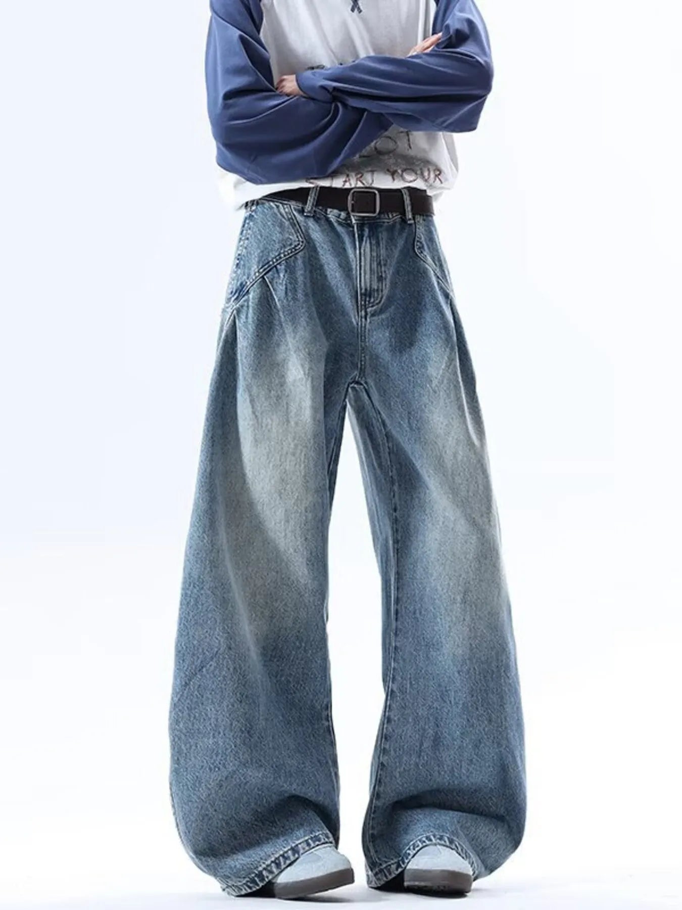 men's men's full size wide leg jeans plus size - side view