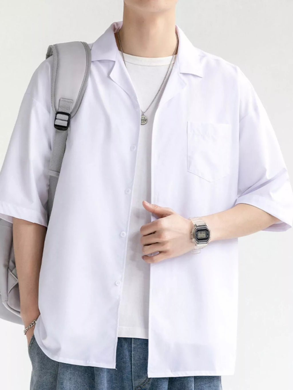 men's men's plus size button up half sleeve shirt - detail shot