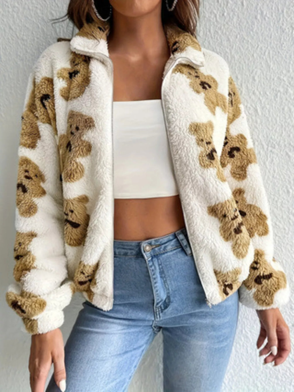 women's teddy bear fuzzy zip-up jacket - second view