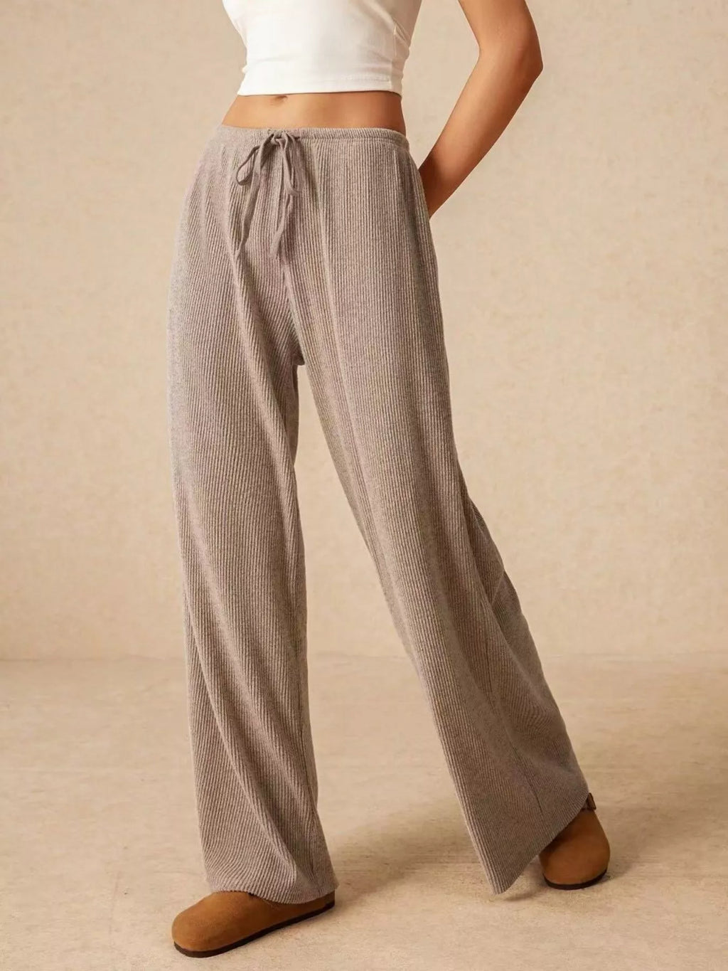 women's drawstring wide leg pants - product detail