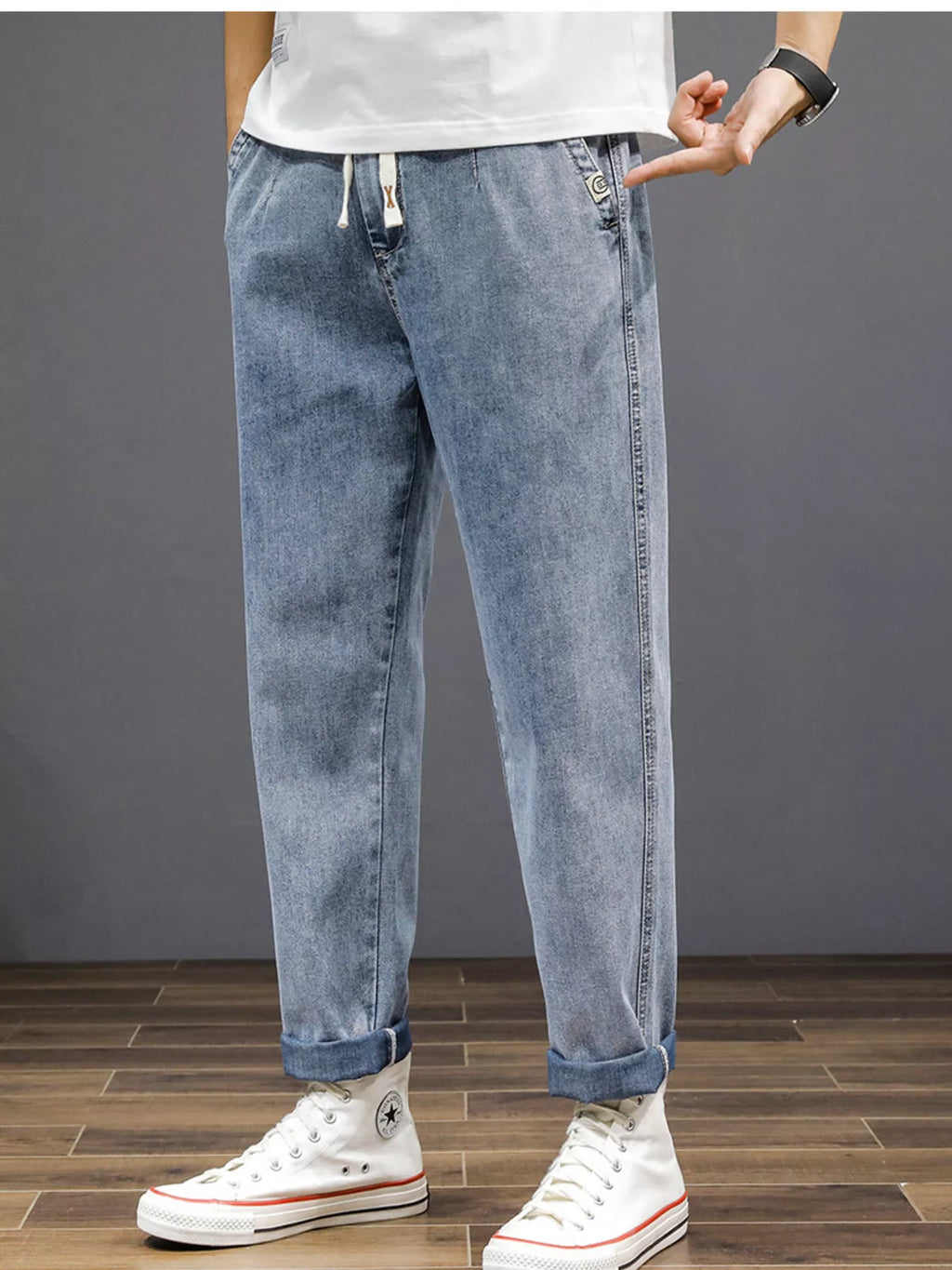 men's men's plus size casual loose fit wash jeans - alternate angle