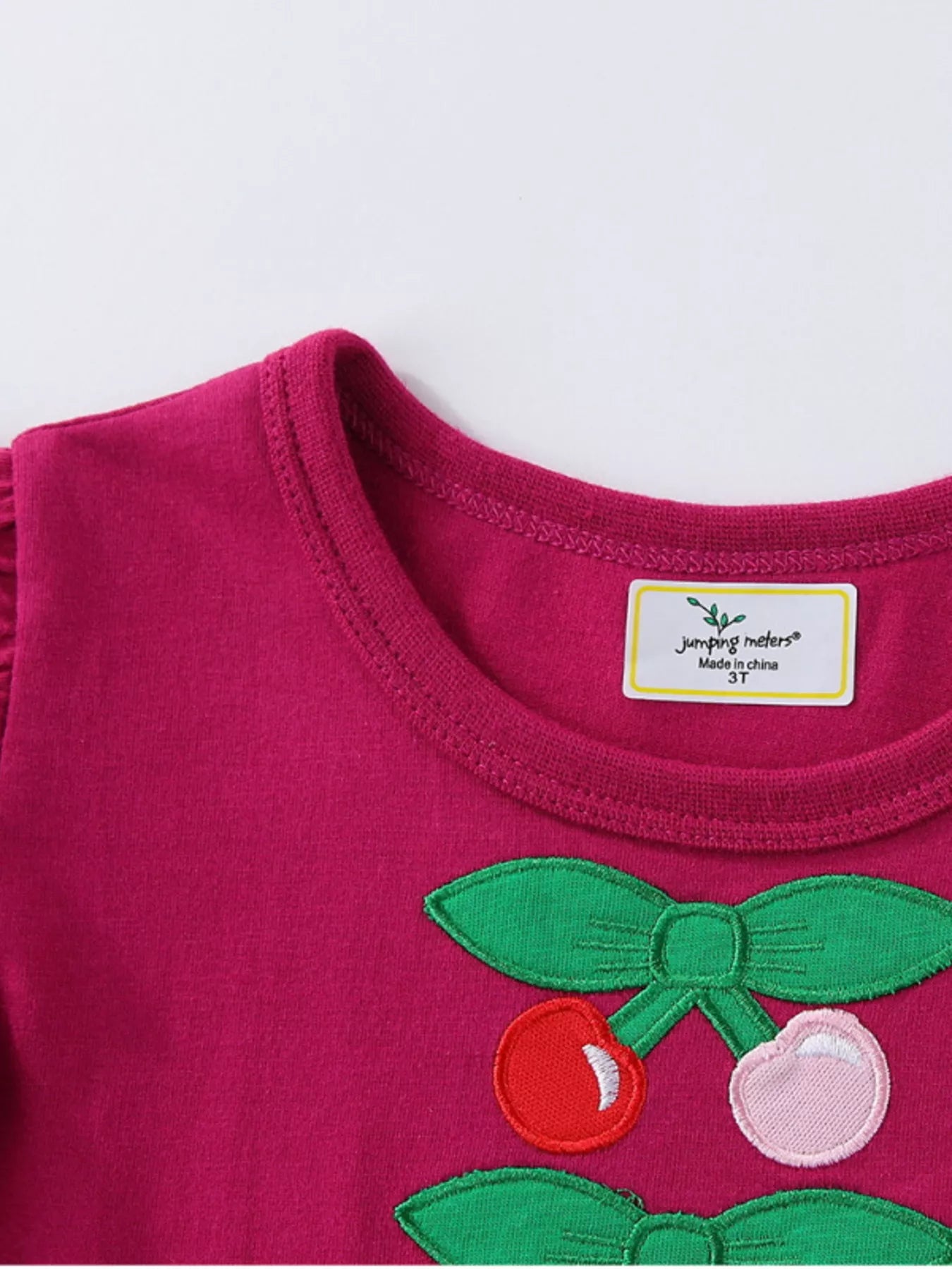 women's children's cherry bowknot applique ruffle sleeve casual dress - additional angle