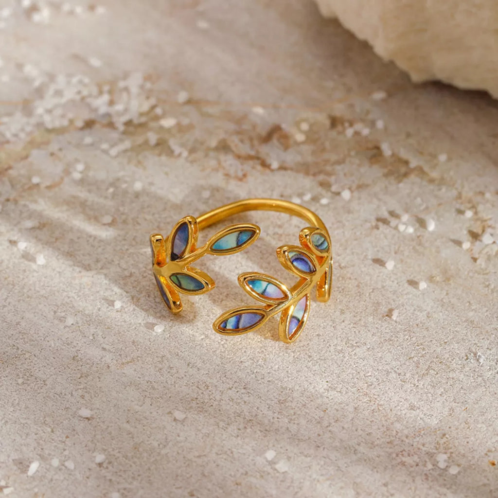women's 18k gold-plated resin leaf bypass ring - additional image