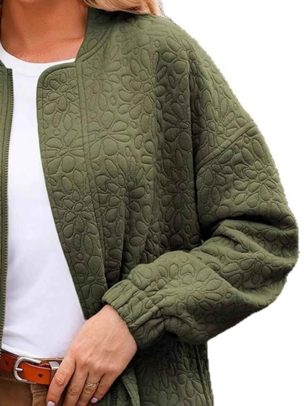 women's full size floral quilted zip up jacket plus size - product detail