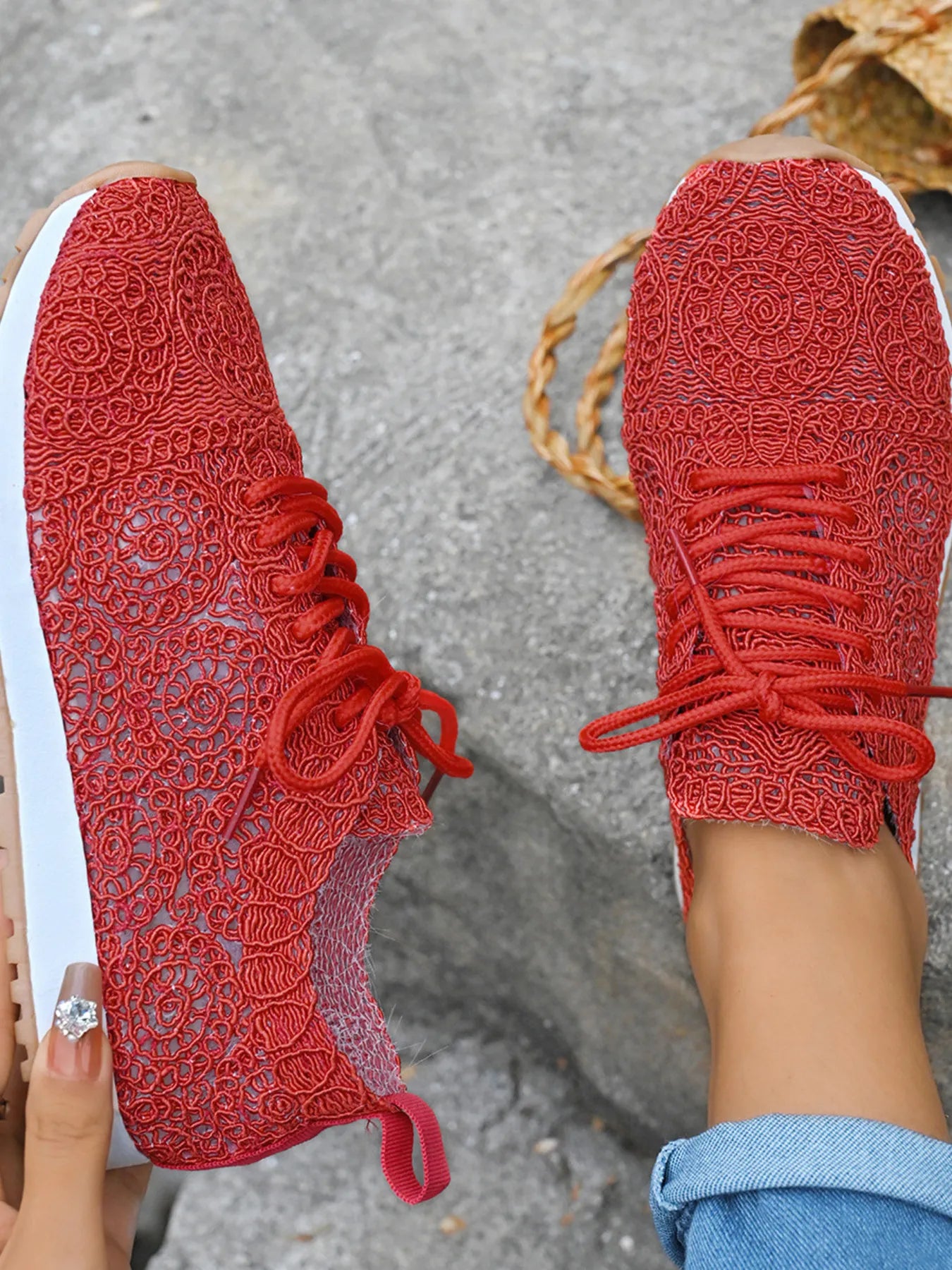 women's mesh lace up sneakers - styling option