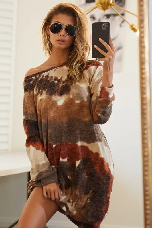 women's bibi tie dye print knit dress with side pocket - extra view