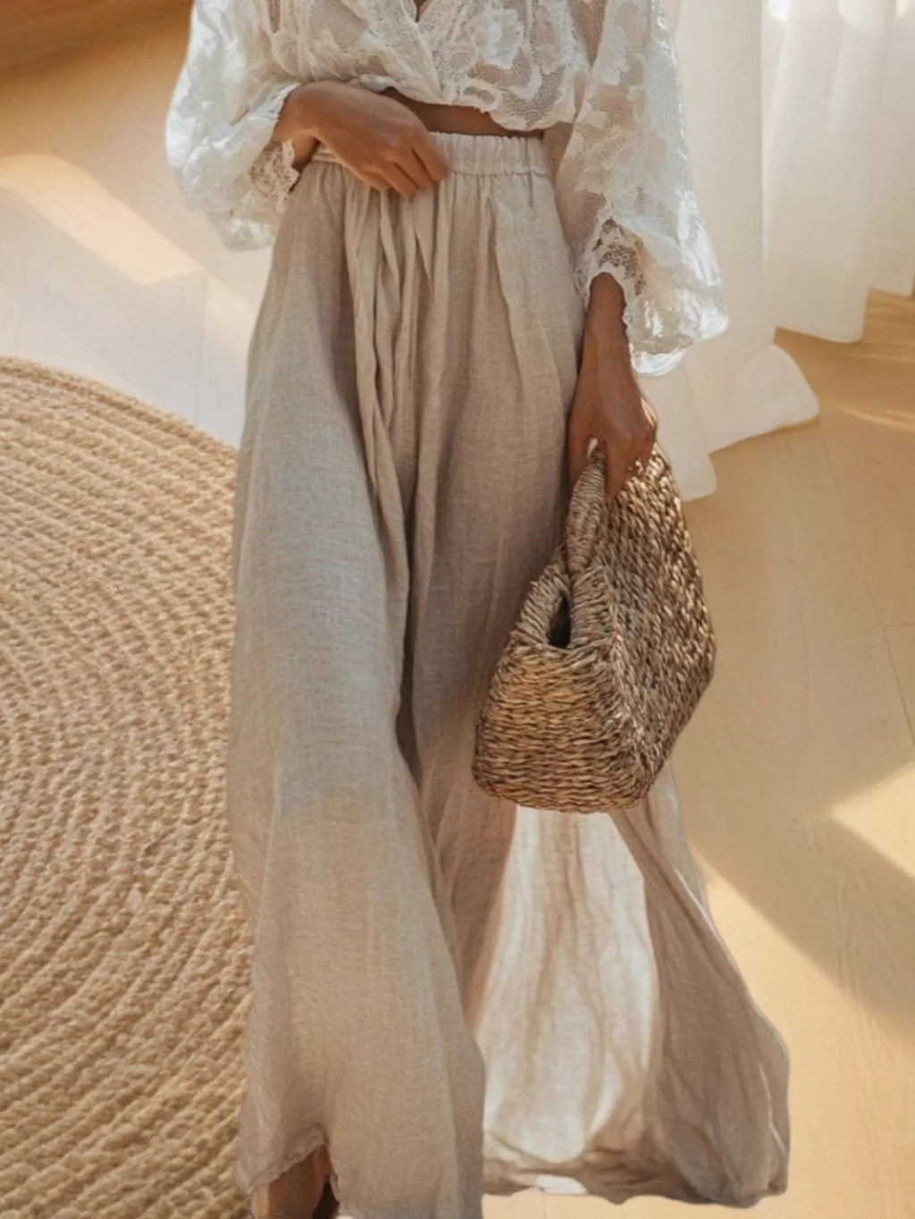 women's lace long sleeve top and skirt set - back view