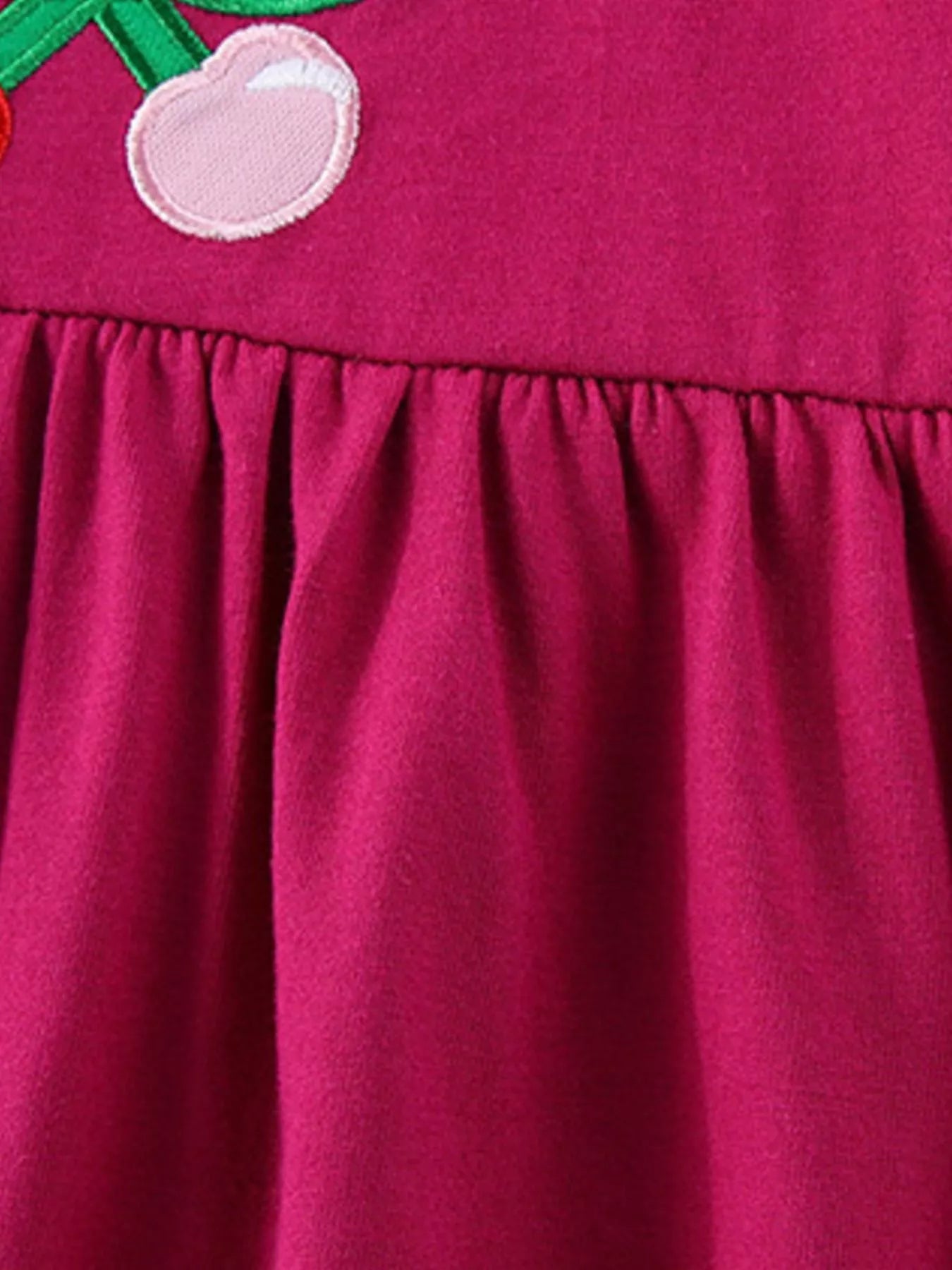 women's children's cherry bowknot applique ruffle sleeve casual dress - extra view