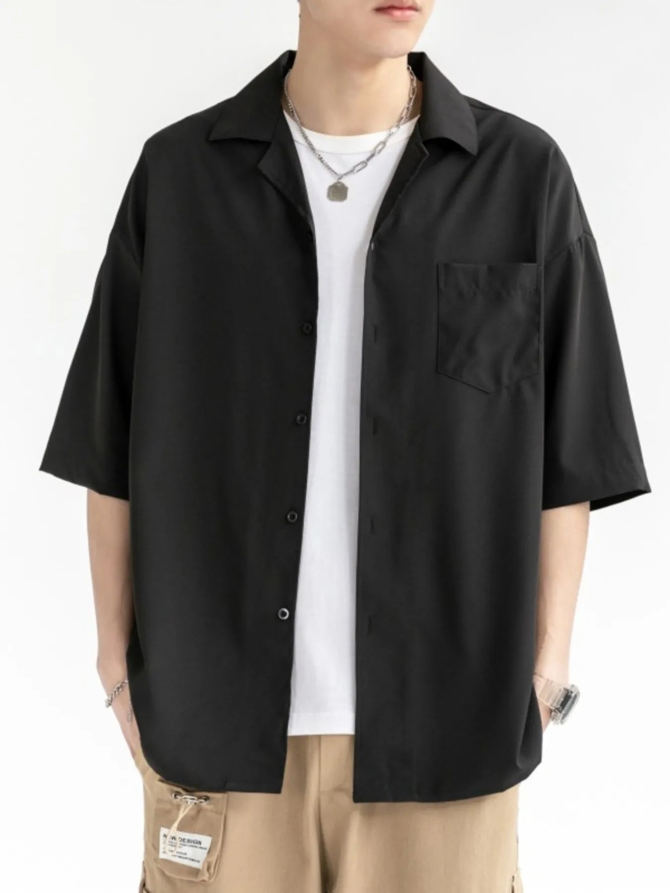 men's men's plus size button up half sleeve shirt - additional angle
