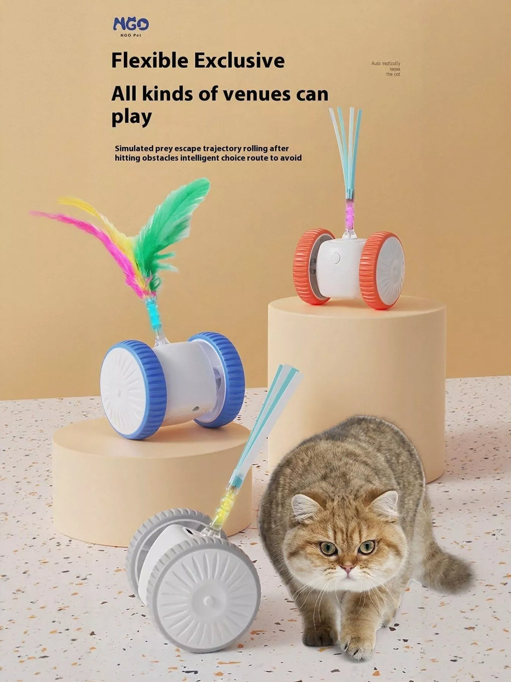 interactive self-rotating feather pet chase toy - front view