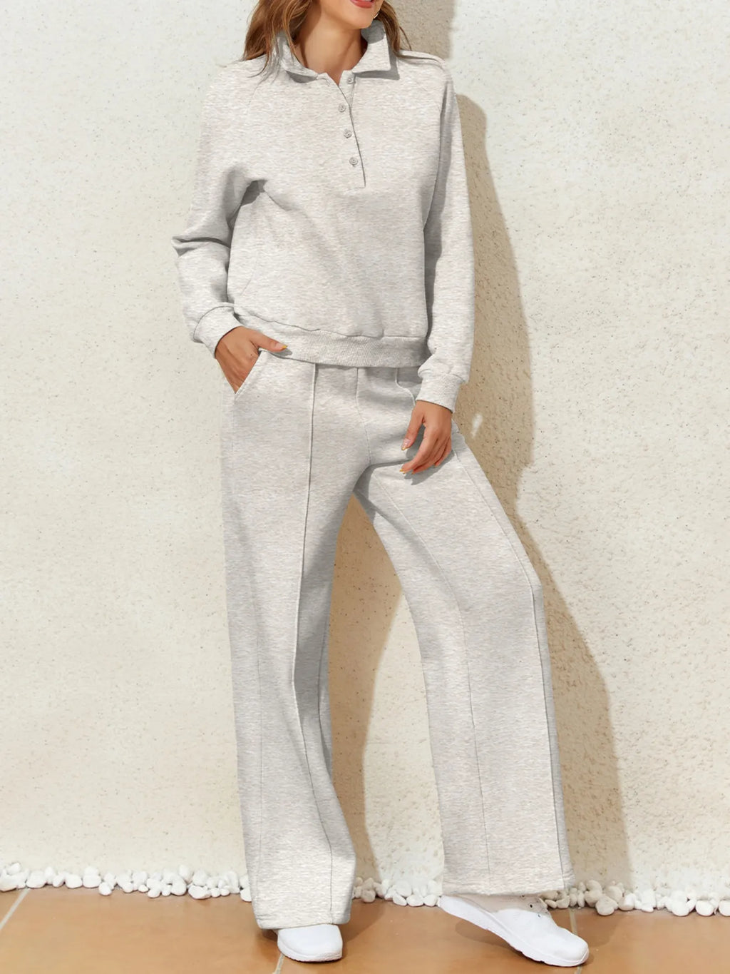 women's collared sweatshirt and high waist pants active set - styling option