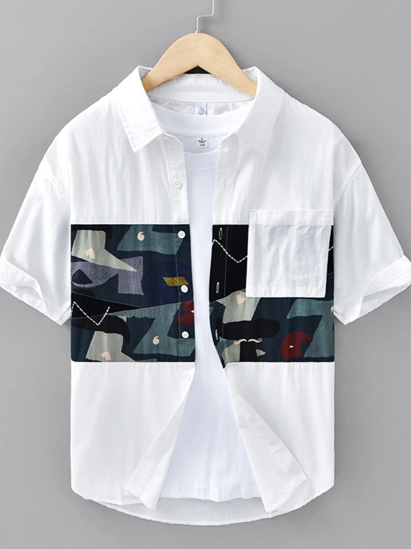men's men's plus size abstract patchwork short sleeve shirt - product detail