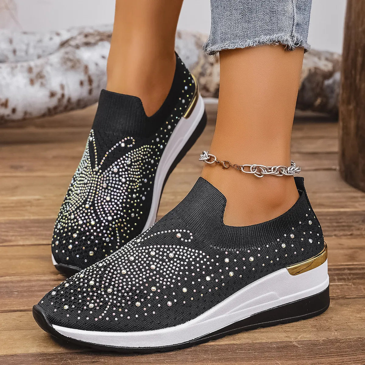 women's rhinestone wedge sneakers - main product image
