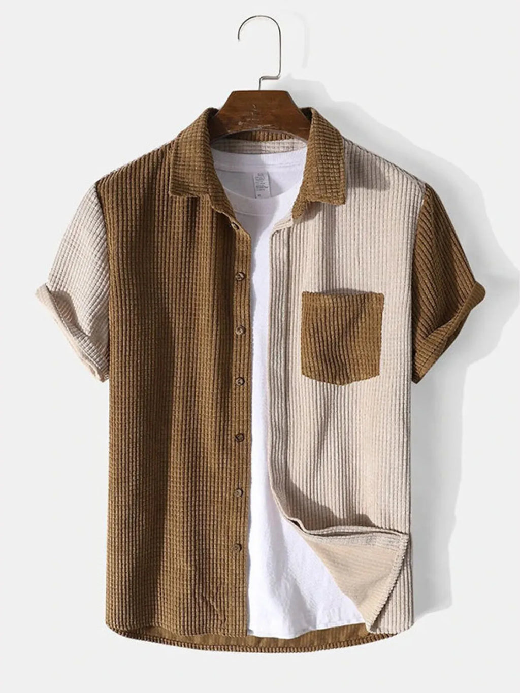 men's men's full size contrast shots sleeve shirt and shorts set plus size - alternate angle