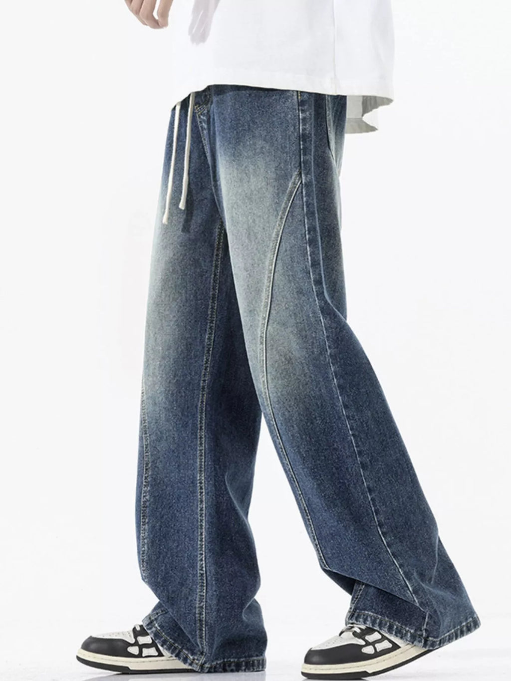 men's men's full size vintage wash wide leg jeans plus size - lifestyle shot