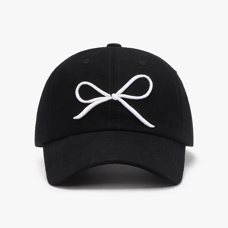 Bow Embroidered Cotton Baseball Cap Black One Size