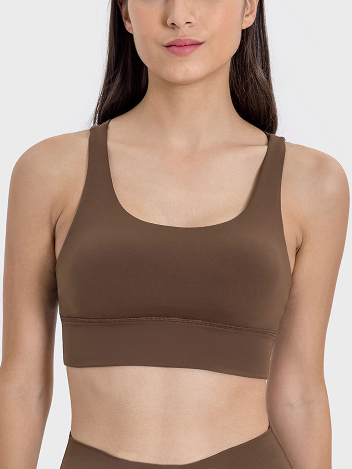 Millennia Crisscross Scoop Neck Active Tank Brown