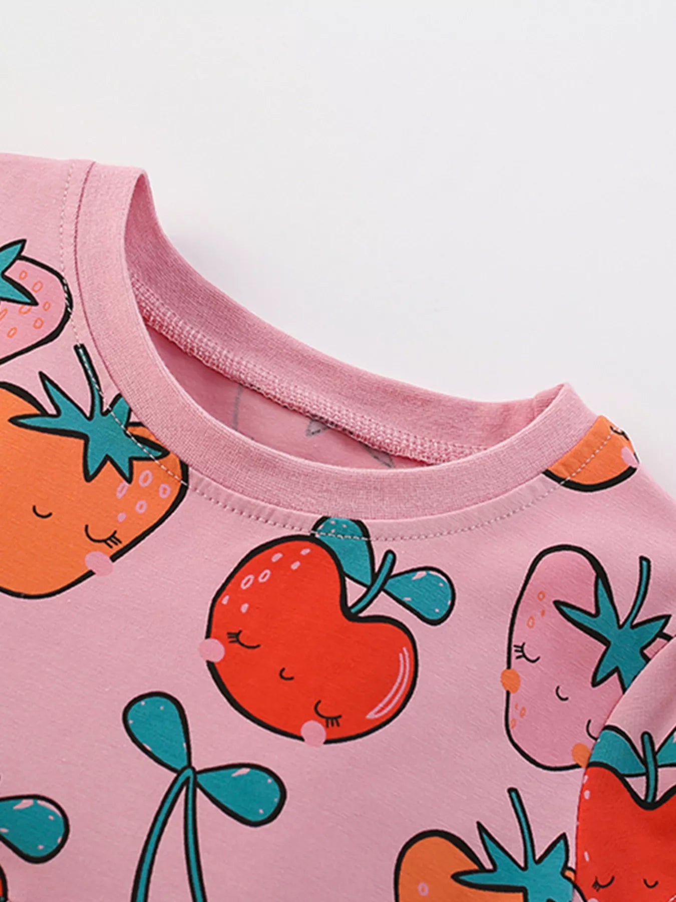 women's children's fruit print round neck casual dress - back view