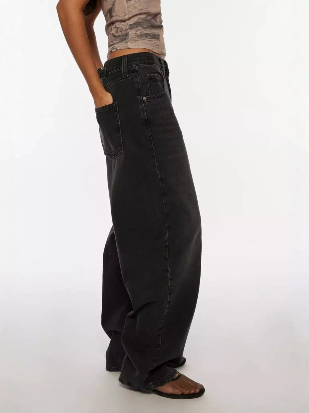 women's vintage wash wide leg jeans - second view