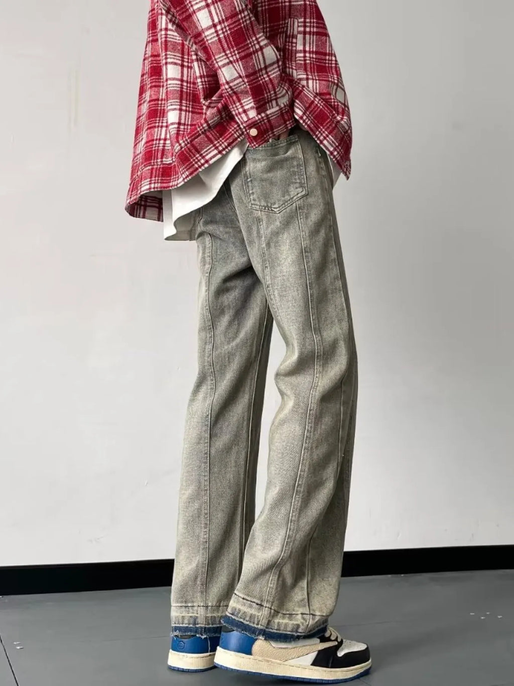 men's men's full size vintage wash wide leg jeans plus size - styling option