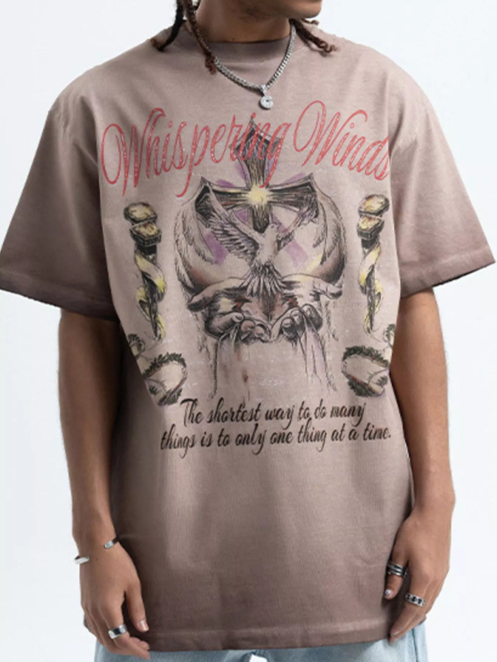 men's men's whispering winds graphic vintage round neck t-shirt - styled view