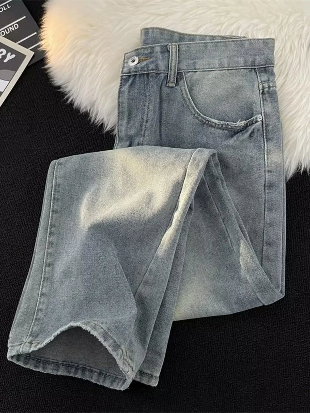 men's men's full size vintage wash wide leg jeans plus size - styling option