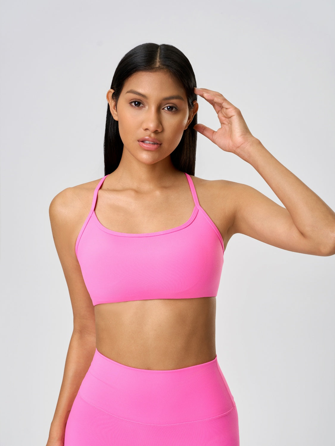 Millennia Crisscross Back Scoop Neck Active Cami with Detachable Chest Pads Fuchsia Pink