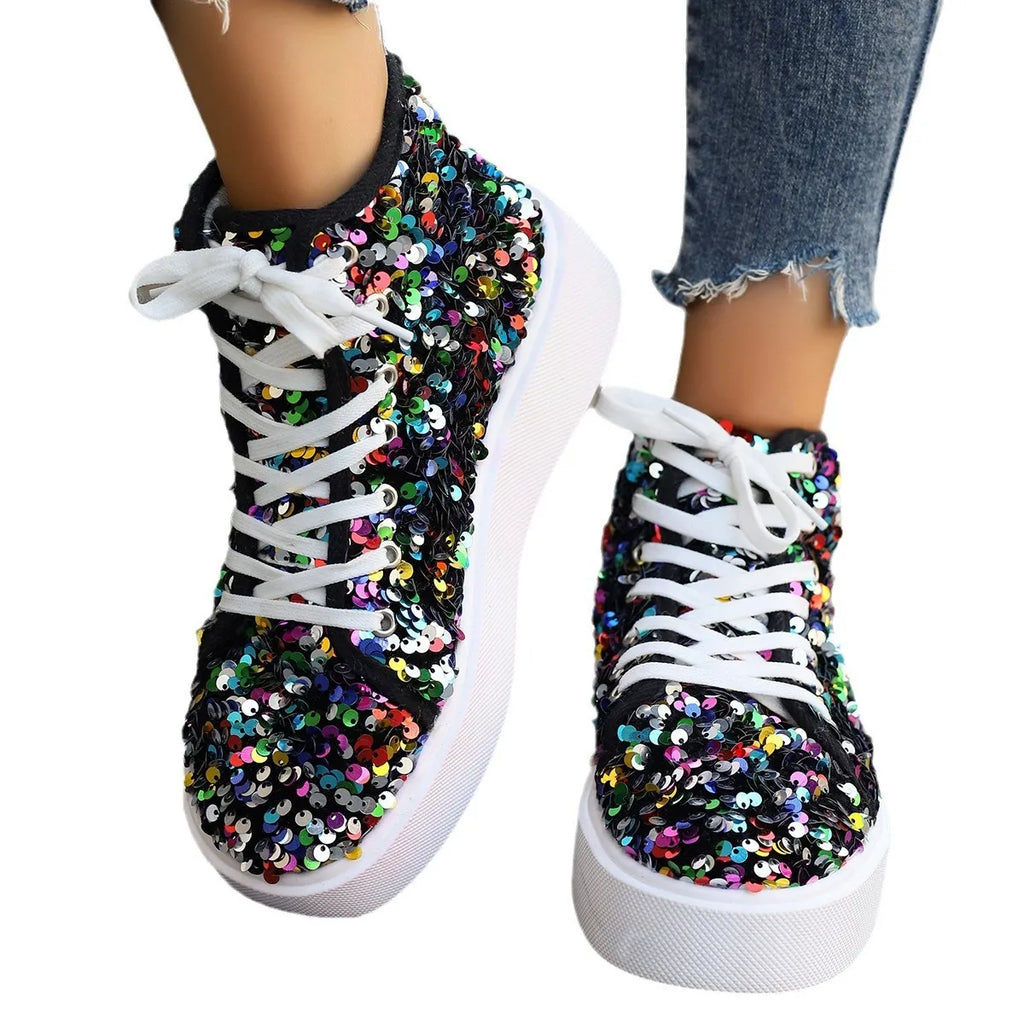 women's sequin round toe platform sneakers - styling option