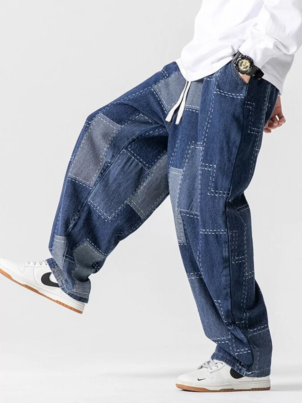 men's men's plus size patchwork wide leg jeans - second view