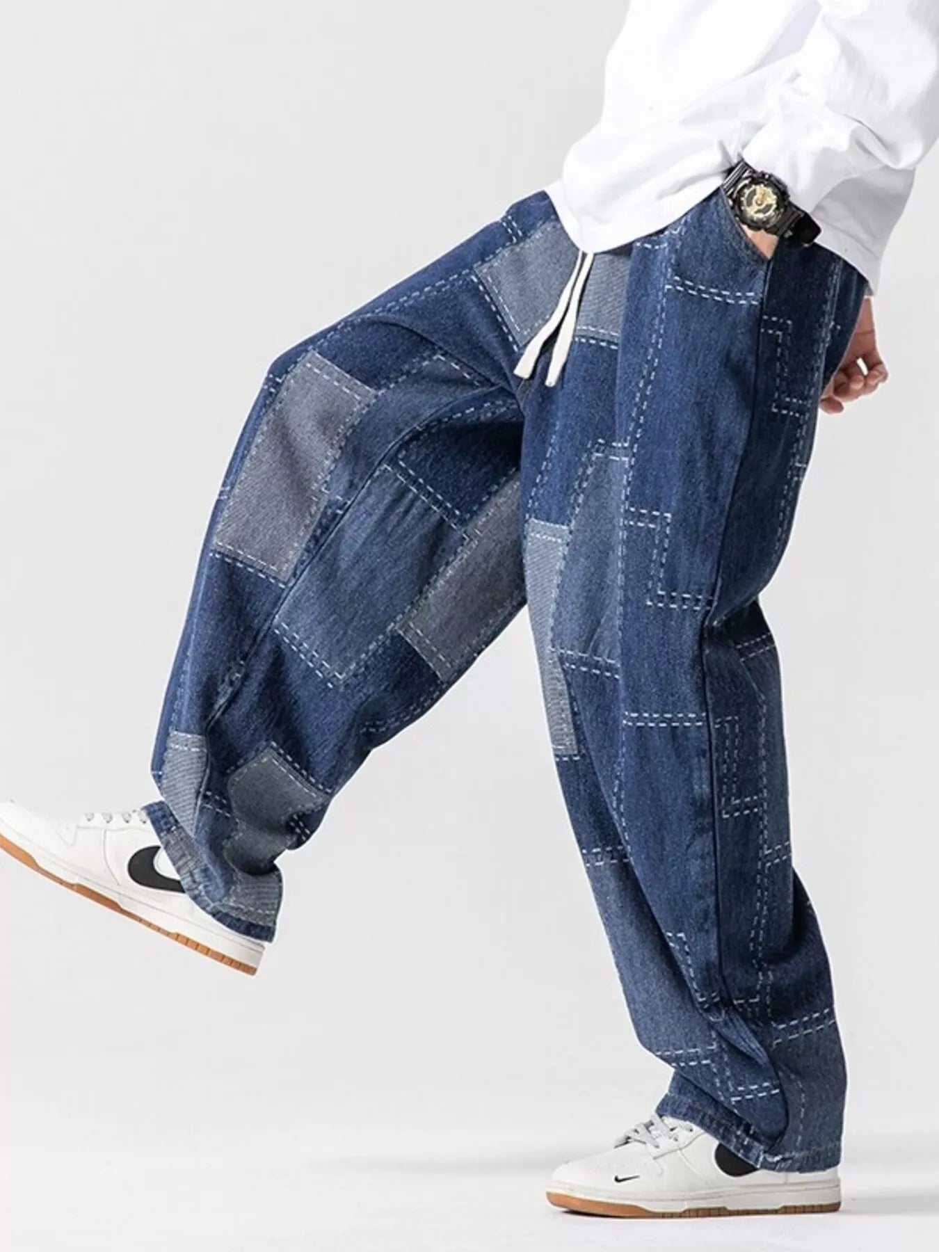 men's men's plus size patchwork wide leg jeans - second view